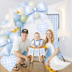 Silly Goose 1st Party Decorations – 7 Pcs Goose Balloons & Blue Bow Set – 40”…