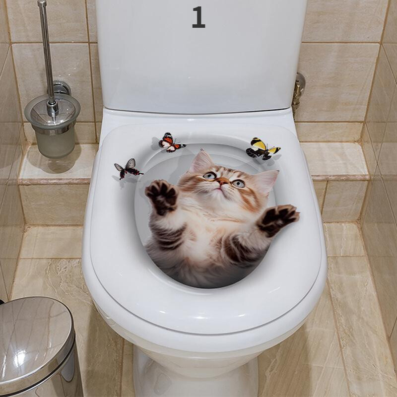 Waterproof 3D Cartoon Cat Toilet Lid Sticker Bathroom Self-adhesive Decal Cute