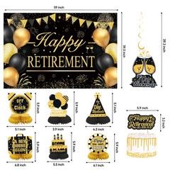 Retirement Party Decorations for Men Women Black Gold Happy Retirement Banner…