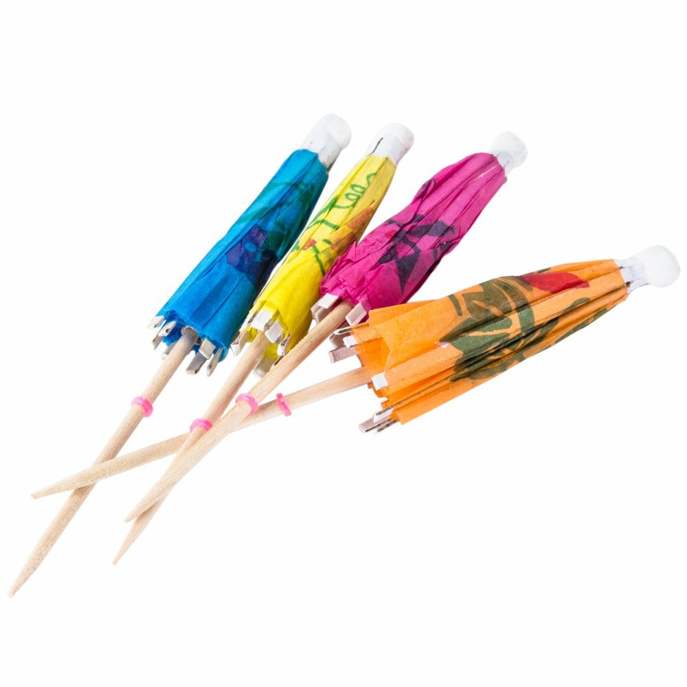 Assorted Umbrella Parasol 4″ Cocktail Food Picks Tropical Luau Choose Amount