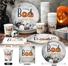 Stylish 200 Pcs Halloween Tableware Set – Plates, Cups & Napkins for 50 Guests