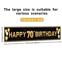 ANATANOWOR 70th Birthday Decorations for Men Women, 118×20 inches, Black Gold