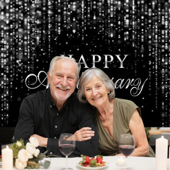 Happy Anniversary Backdrop Glitter Black Silver Cheers to Marriage