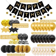 Birthday Decorations, NO DIY, Pre-Strung Happy Birthday Banner with Honeycomb…