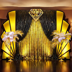 7 Pcs Great 1920S Party Decorations Roaring 20S Black Gold Backdrop and Foil Fri