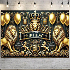 Black and Gold Party Decorations Banner 71×43 Inch, Large Happy Birthday Backdro