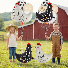 6 PCS Walking Chicken Balloons, Aluminum Foil Chicken Party Decorations White an