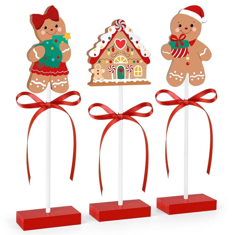 3 Pcs Christmas Wooden Gingerbread Man Table Decorations Tiered Tray Decor