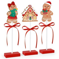 3 Pcs Christmas Wooden Gingerbread Man Table Decorations Tiered Tray Decor