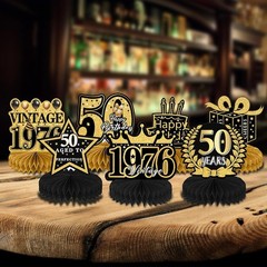 50th Birthday Decorations for Men – 9Pcs Black Gold 50th Birthday Party Decor…