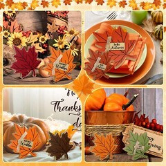 3PCS Thanksgiving Maple Leaf Wood Decor Fall Table Centerpiece Decorations