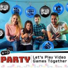 32 Pcs Video Game Punch Balloons Pixelated Punch Ball Balloons (Blue, Black)