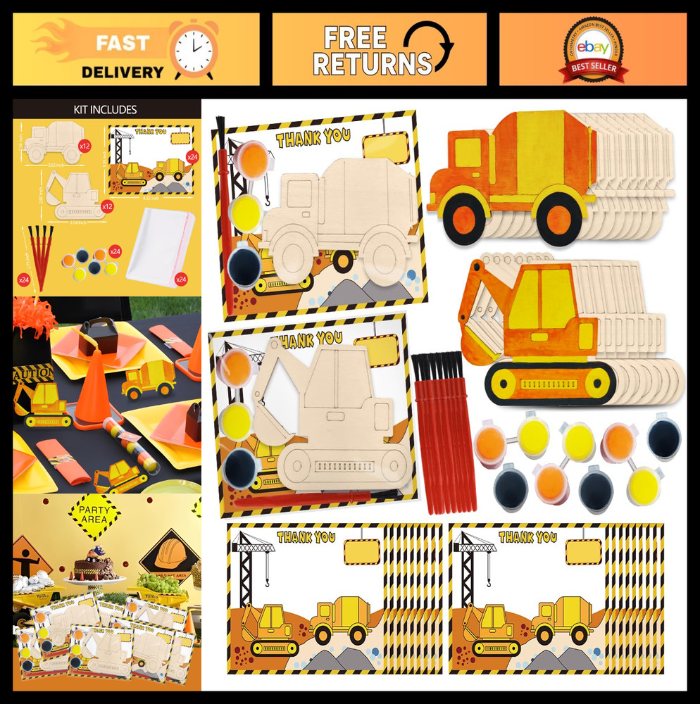 Construction Party Favors – 24 Pcs Birthday Supplies, Wooden Crafts & Decoration