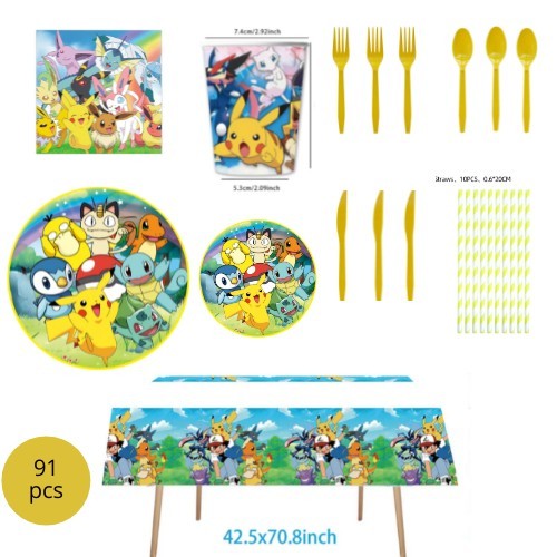 Pokémon tableware party set balloons kids birthday Supplies Plates Cups Pikachu