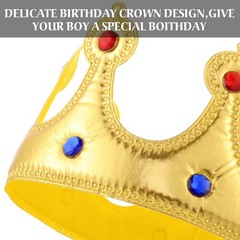Birthday Crown, Sash Button Pins Set for Boys Party Decorations