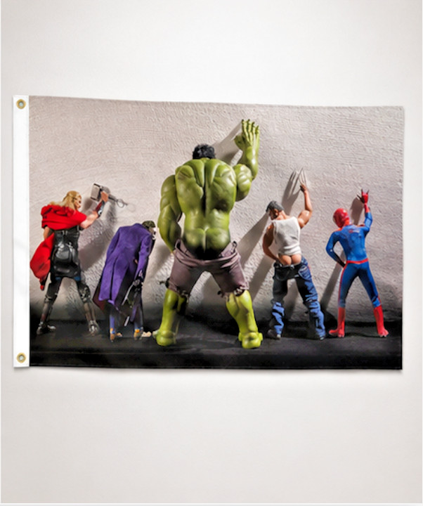 Funny Superhero Peeing Flag Hulk Spider-Man Thor Wolverine Man Cave Banner 3×5