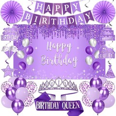 Purple Birthday Decorations for Women Girls, 30pcs Queen