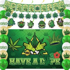420 Decorations for Weed Party with Banner Balloons Backdrop & Hanging Swirls