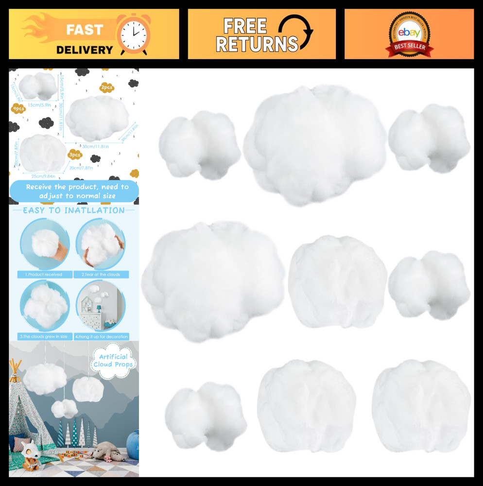 9 Pieces 3D Cloud Shape Hanging Decorations – DIY Room Decor for Weddings & Part