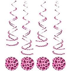 15 Pcs Cheetah Party Supplies Leopard Hanging Swirls Whirls Animal Print Pink