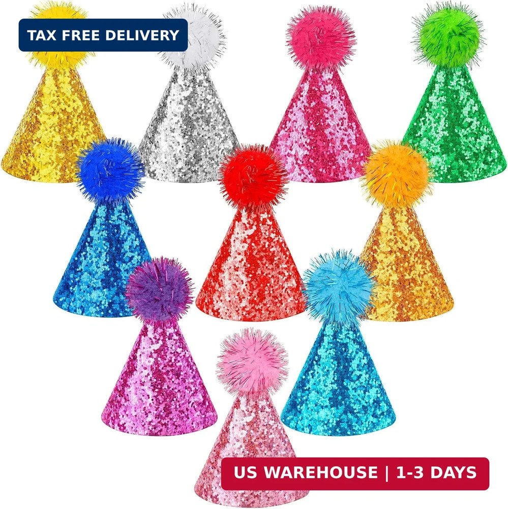 Hxezoc 10 Pcs Glitter Mini Birthday Party Hats Multicolor Paper Cone Hats for Ki