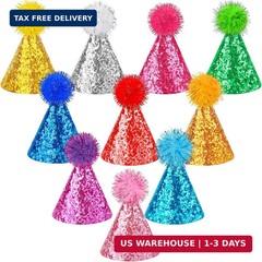 Hxezoc 10 Pcs Glitter Mini Birthday Party Hats Multicolor Paper Cone Hats for Ki