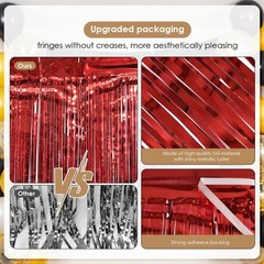 MAOFENG 4pcs Metallic Foil Fringe Garland 10FT 11.81 Inches X 9.84 Feet, Red