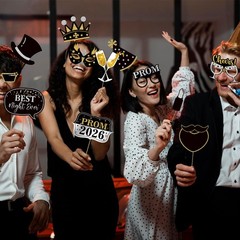 30 PCS 2026 Prom Photo Booth Props Frame Black Gold Silver Graduation Decor