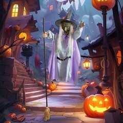 Halloween Animated Hovering Witch Animatronics Halloween Decorations Outdoor JQ