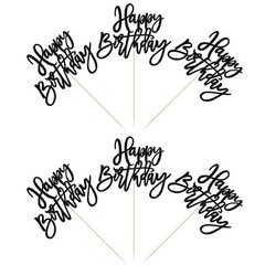 Black Glitter Double Sided Happy Birthday Table Centerpiece Topper Sticks 12PK