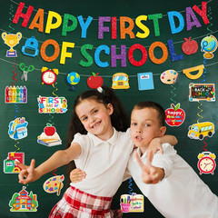 First Day of School Decorations, Pre-Strung Glitter Happy First Day of School Ba