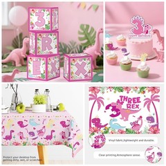 314Pcs Pink Dinosaur Birthday Party Decorations for 25 Guests – Balloon Arch, Ba