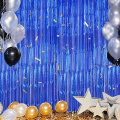 Reusable Royal Blue Foil Tinsel Backdrop – 3.3×8.2 FT for Parties & Celebrations