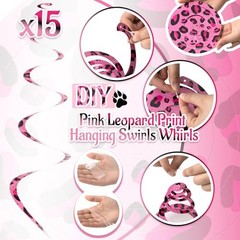 15 Pcs Cheetah Party Supplies Leopard Hanging Swirls Whirls Animal Print Pink