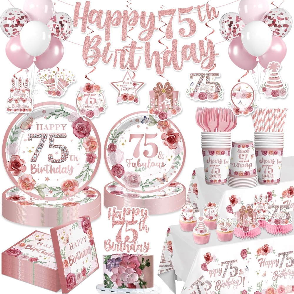 Yingto 196 PCS 75th Birthday Decorations for Women, Happy 75th Birthday Party Su