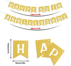 Happy 50Th Anniversary Gold Glitter Banner Anniversary Wedding Party Decorations
