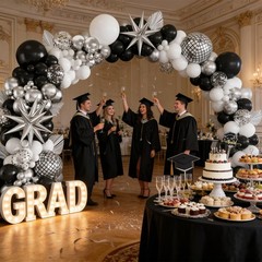 Black Silver Balloon Arch Kit 138Pcs Black White Metallic Silver Confetti Dis…