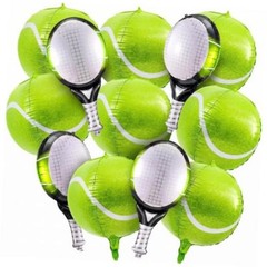 12 Pcs 4d Tennis Balloons Sets, 22in 4d Tennis Balloons & 25in Racket Balloon,
