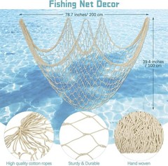 4 Pieces Natural Fish Net Decorative Fish Netting Natural Cotton Beach