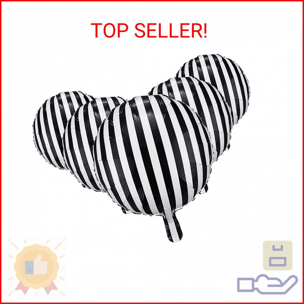 Gejoy 12 Pieces 18 Inch Black and White Striped Balloons Halloween Foil Aluminum
