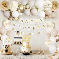 Happy Birthday Decoions, Sash Banner Garland Pompoms Party Set, Gold