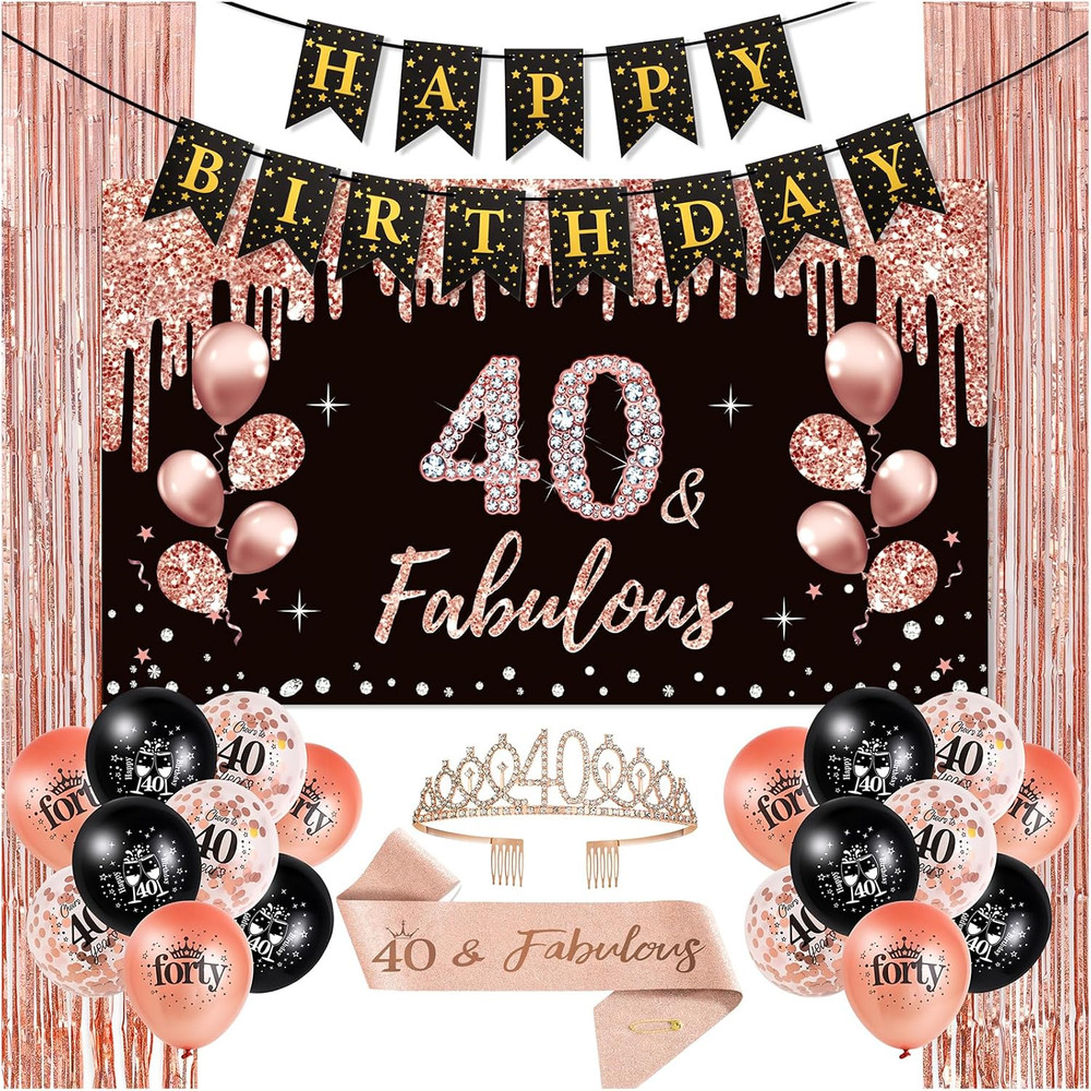 40Th Birthday Decorations for Women,Black Rose Gold 40Th Birthday Decorations In