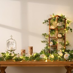 2Pcs 13Ft Artificial Eucalyptus Garlands with Flowers, Faux Floral Greenery