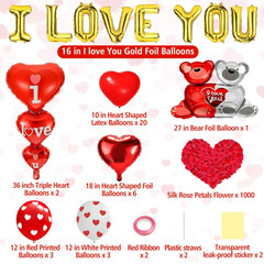 Valentines Day Balloon Kit I Love You Anniversary Balloons with 1000 Silk Petals