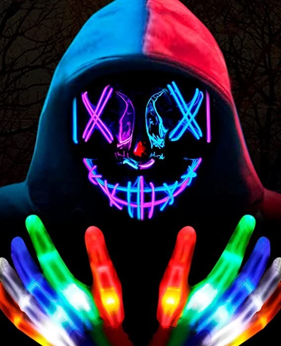 Halloween Mask LED Light Up Purge Mask with LED Gloves, Scary Glow Mask Costume