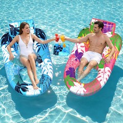 2 Pack Pool Floats Adult Heavy Duty, Inflatable Pool Lounger Float with Detac…