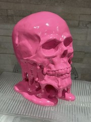 8” Hot Pink Gloss Paint Makeup Drip Skull Skeleton Head Gothic Horror Ornament