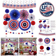 Charming 26Pcs Patriotic Party Decor – Banners, Fans & Pom Poms for Any Occasion