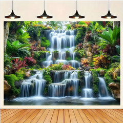 Tropical Rainforest Waterfall Natural Scenery Backdrop Photo Background Party