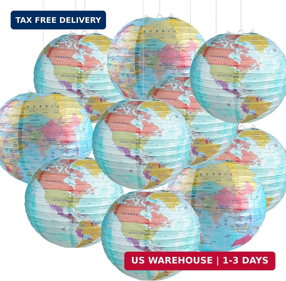 10 Pieces World Map Paper Lanterns 10 Inch Paper Globes Lanterns Map Classroom L